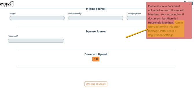 1 to 1 Document Upload Error Message