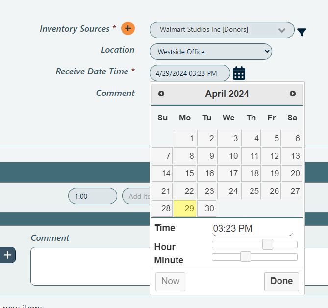New Receive Date Time Dropdown