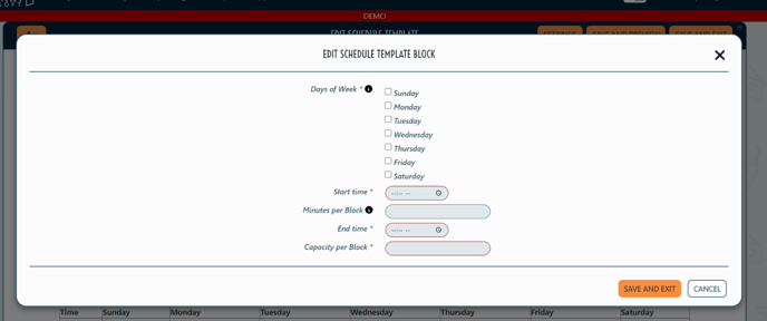 Schedule Template Block Popup