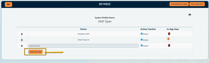Shift Type Picklist vol
