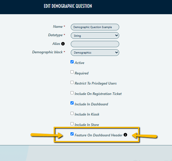 feature on dashboard check box