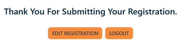 Screenshot of PantrySoft Client Portal with a banner that says Thank you for Submitting your Registration. Two orange buttons below banner stating "Edit Registration" and "Logout"