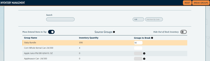 Screenshot of PantrySoft Group Breaker Bulk Breakdown.