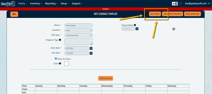 sschedule settings