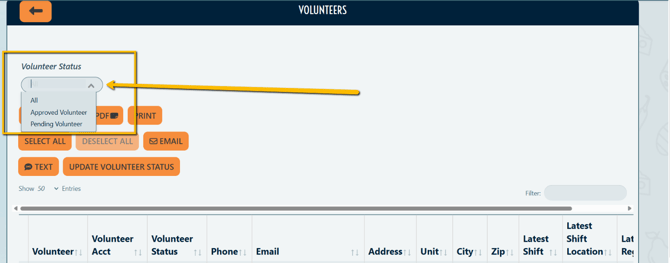 volunteer status filter