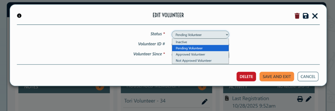 volunteer status window